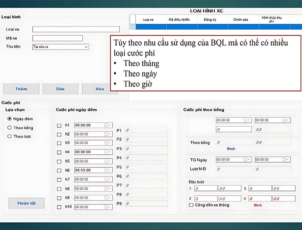 quản lý cước phí gửi xe trên phần mềm TParking