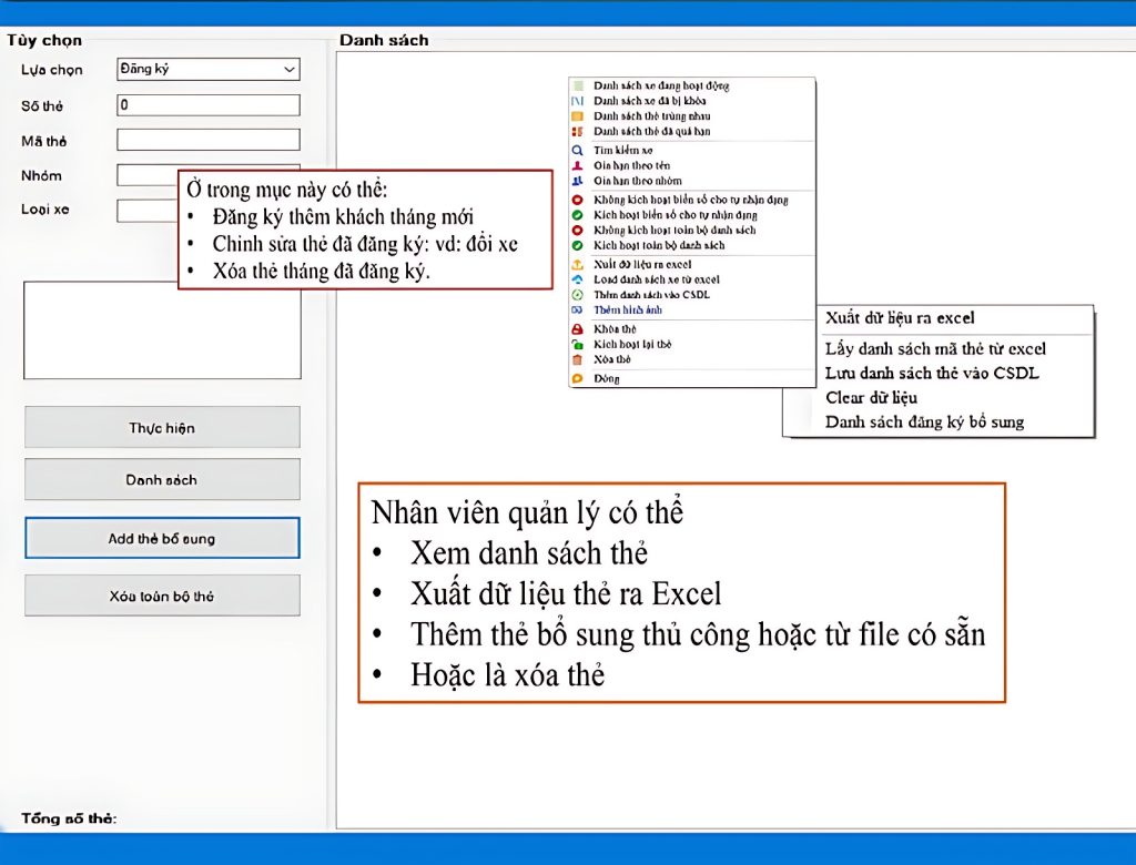 quản lý thẻ gửi xe trên phần mềm tparking