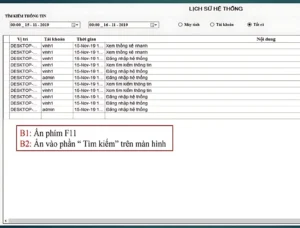 chức năng xem lịch sử vận hành phần mềm tparking