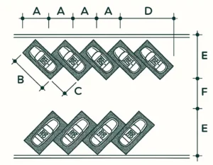 kích thước bãi đỗ xe chéo góc 45 độ